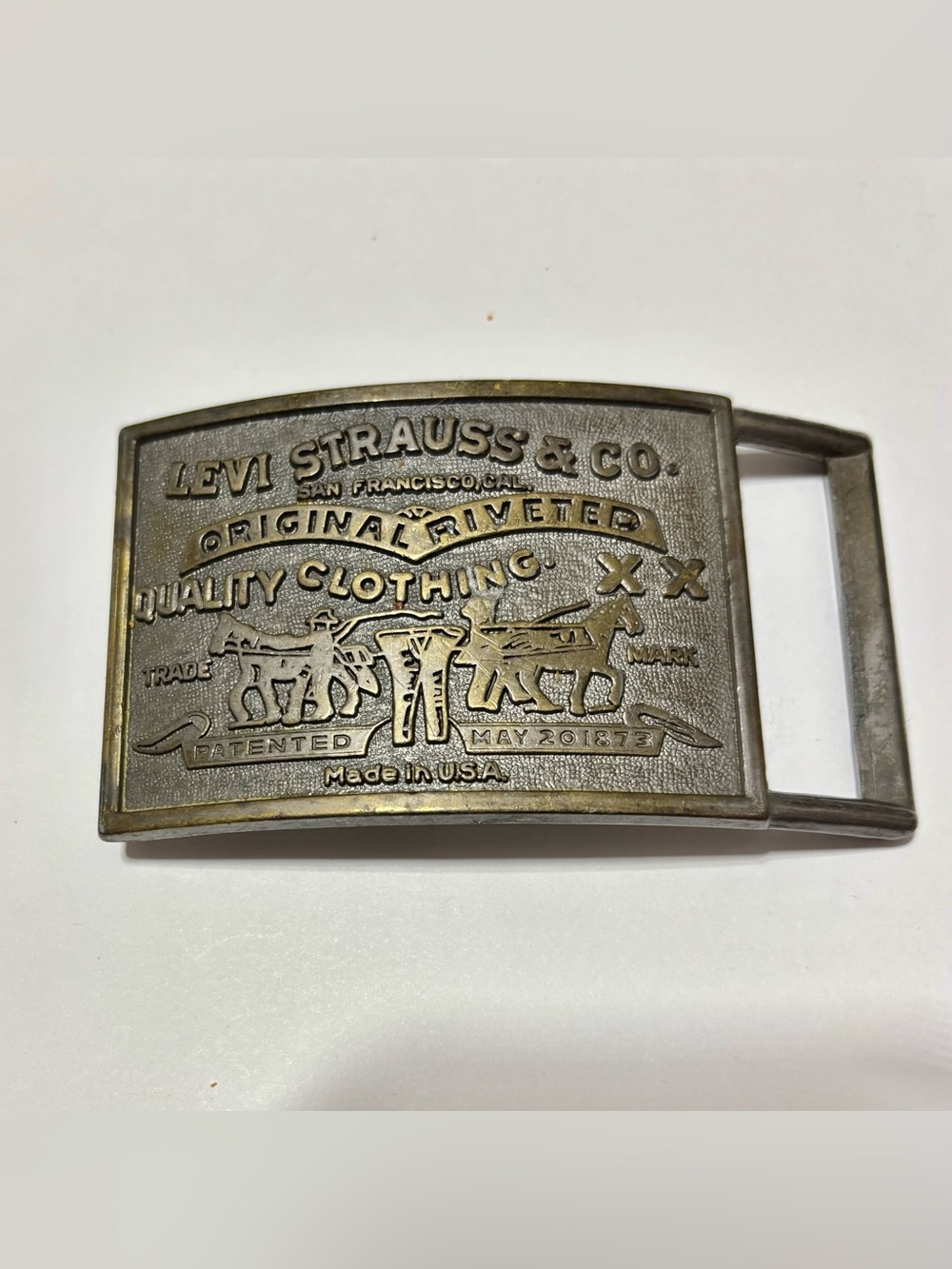 Vintage Levi Strauss & Co. Metal Belt Buckle - Brass Tone Original Riveted